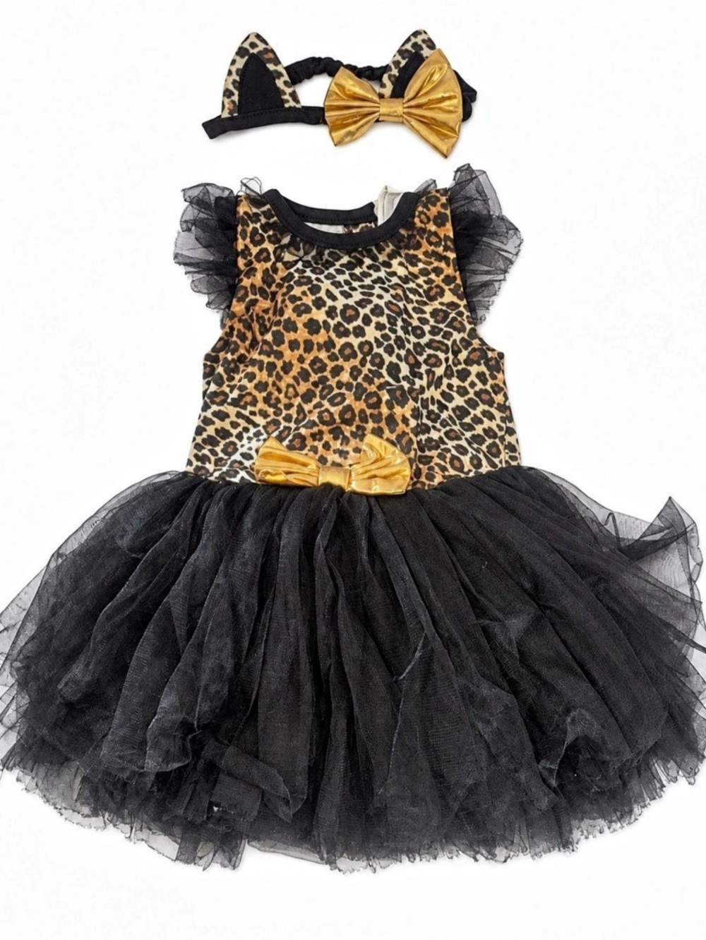 Costume oGirls Leopard Print Tutu Dress Set Like New